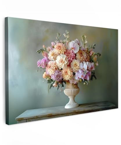 MuchoWow© Wandbilder Groß 120x80 cm XXL Wohnzimmer Wanddeko Schlafzimmer Zimmerdeko Wandgemälde Zimmer Deko auf Wand Dekoration Wall Art Orchidee - Blumenstrauß - Vase - Blumen