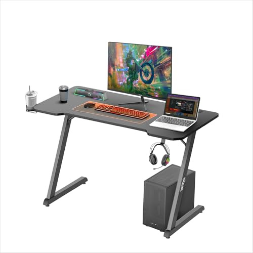 Noua Win - Escritorio Gaming con Marco Z, Mesa de Juegos ergonómica, estación de Juegos para Ordenador y Monitor, Orificios pasacables, portavasos y Gancho para Auriculares, 120 x 60 x 75 cm