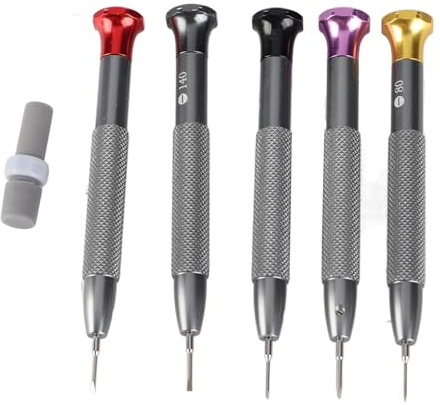 5Pcs Watch Screwdriver Set, 0.8/1.0/1.2/1.4/1.6mm Precise Flat Head Watch Movement Repair Tools with Storage Box for Watches Glasses Straps