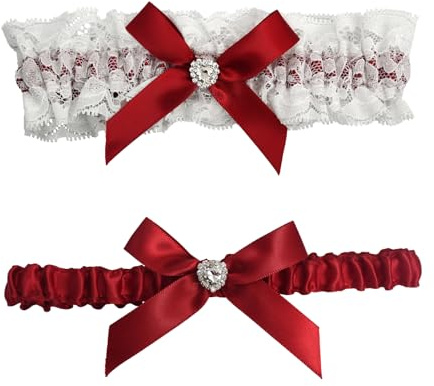 1 Liga Con Lazo De Novia, Liga Novia Estilo De Encaje, Adecuado Para Accesorios De Boda Y Decoraciones De Fiesta, Recuerdos De Viaje, Adecuado para circunferencia del muslo 33-66 Cm (Rojo granada)