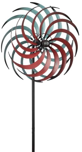 Moritz Windrad Garten 175 cm doppelläufig – Windspiel Metall türkis Deko | Zwei drehende Rotoren im Wind, witterungsbeständig, Erdspieß, für Beet, Rasen, Kübel und Terrasse, echte Handarbeit