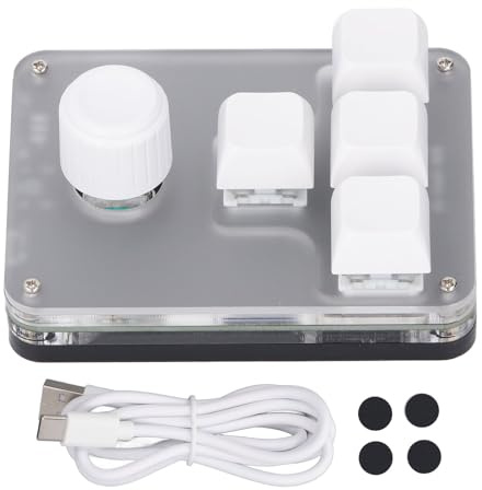 OKJHFD Teclado mecánico 4 Teclas 1 Knob Programable Blue Switch Keypad con RGB Light White 5V 1A