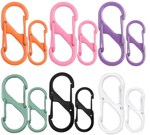 Lot de 12 verrous de bagages – 6 petits et 6 grands clips de fermeture éclair, double clip antivol à fermeture éclair, mousqueton porte-clés pour sac, sac à dos, voyage, tente – 6 couleurs