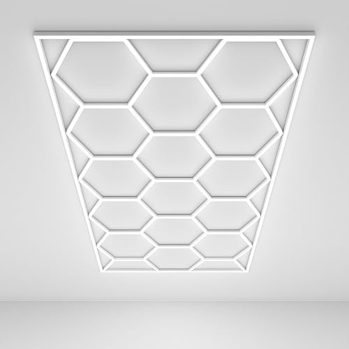 Grumatel Lámpara LED Hexagonal Modular 15 Paneles | Luz Blanca 6000K Alta Luminosidad | Iluminación para Garaje, Taller, Peluquería y Negocios | Luz Techo/Pared Diseño Panal