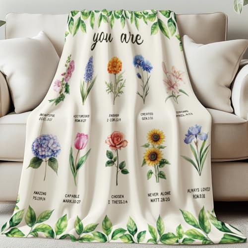 GLOBLELAND Christian Scriptures Flowers Throw Blanket 59×51 inch | Sunflowers Roses, Soft Cozy Flannel Blanket Tulips Hydrangeas Washable Fuzzy Throw For Home Office Room Bed Sofa Chair