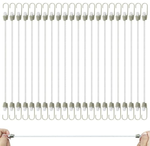 Diakey Lot de 22 cordes élastiques blanches avec crochets, 25 cm Mini cordons en caoutchouc Bungee, ceintures élastiques robustes courtes pour camping en plein air, bagages, toit de voiture, tente