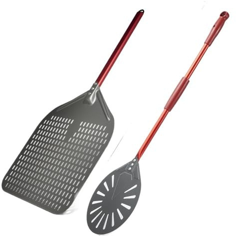 SkyjOy Pelle Pizza Pelle à Pizza de 12/13/14 Pouces avec Pelle rotative 9, perforée, anodisée Dure, Manche en Aluminium(9 inch and 14 inch)