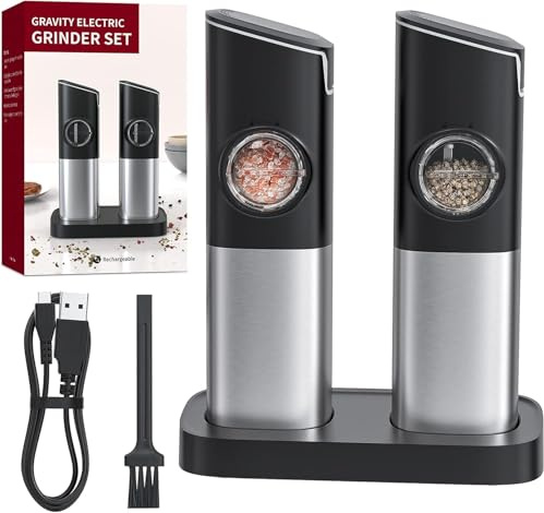 Salt- och pepparkvarn 2-delat elektrisk kvarnsats med USB-laddningsfunktion 100 ml elektrisk kryddkvarn justerbar slipstyrka LED-belysning ingår perfekt för köket