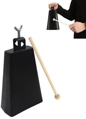 Kuhglocke aus Metall, Eisen, 10,2 cm, Kuhglocken aus Metall, große Geräuschmacher, Handschläger, Musik, Kuhglocke mit Stock und Griff, Instrument Kuhglocke für Schule, Sportveranstaltung, Konzert