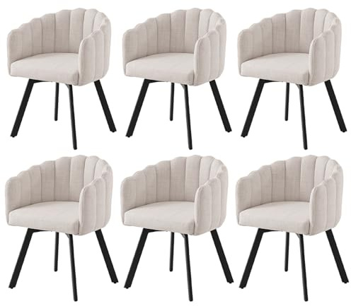 SUPPNEED Esszimmerstühle Drehbar, 6er Set Drehstühle Esszimmer mit Armlehnen, Polsterstühle aus Leinenstoff, Drehsessel mit Metallbeinen, Küchenstühle, Sessel Wohnzimmer (6, Beige)
