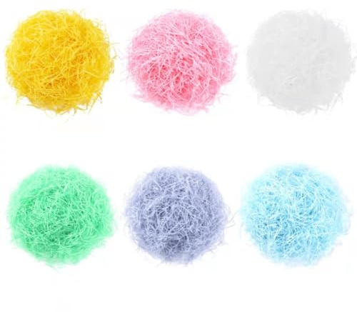 Erba Pasquale 120g Paglia per Regali Colorata 6 Colori Riempimento di Rafia Carta Tagliuzzata per Confezioni Raffia per Pacchi Regalo, Cesti Pasquali, Uova di Pasqua
