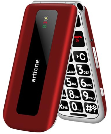 artfone F20 Seniorenhandy Klapphandy Ohne Vertrag, 2G GSM Handy für Senioren, Dual SIM Großtasten Mobiltelefon, 2,4 Zoll Farbdisplay, SOS Notruftaste, FM Radio, 1300mAh Akku - Rot