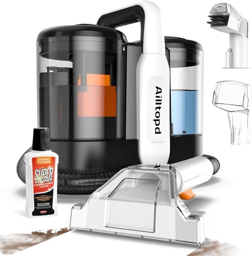 Ailltopd Portable Carpet and Upholstery Cleaner Machine for Pet, Furniture, Car, Stars, Couch, 15Kpa Handheld Spot Cleaner & Carpet Extractor with 2 Cleaning Tool and Carpet Cleaner Solution