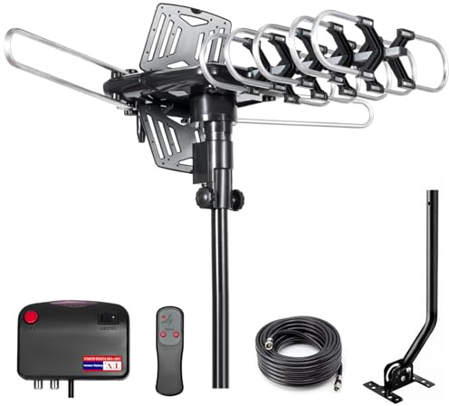 2026 TV Antenna Outdoor Antenna for Smart and Older TVs (2 Outputs),200Miles Long Range with UHF/VHF, 360° Motorized Rotation,Mounting Pole, and 25FT RG6 Cable – Supports 4K, 1080P