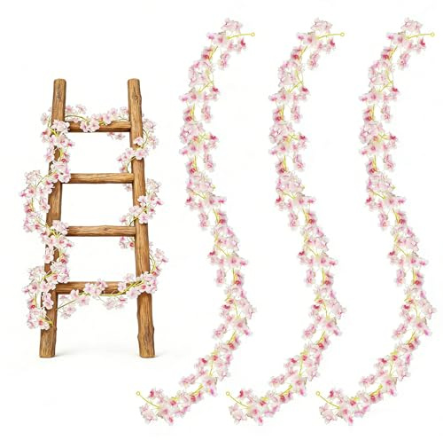 Chuanhylis 3 Pièces 180cm Guirlandes de Fleurs de Cerisier Artificielles, Guirlande Fleurs Artificielles, Fleur de Cerisier pour Maison, Jardin, Fêtes, Salon, Mariage Fête