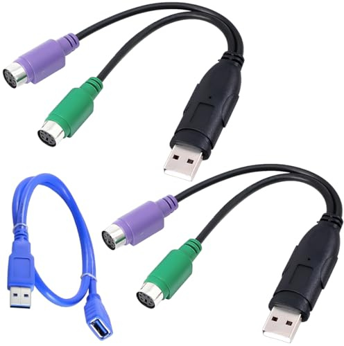 ZHUROUPU Adaptador PS2 a USB para Teclado y ratón con Cable, Cable convertidor Divisor Doble PS2 Hembra a USB Macho, Cable Adaptador 2 en 1 Compatible con conmutador KVM