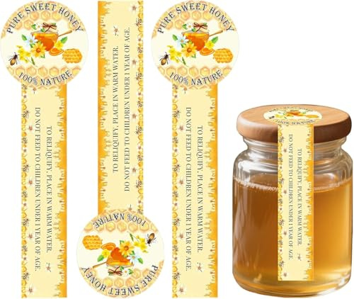 500Pcs Pure Honey Stickers Safe Secure Tamper Evident Seals Stickers for Lids 1 x 3.5 Inch-Tamper Proof Sticker Honey Jars Bottle Lid Labels for Sealed