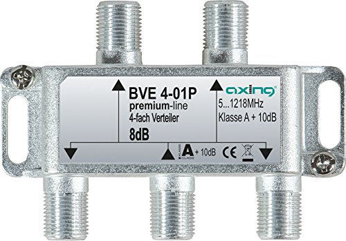 Axing BVE 4-01P 4-fach Verteiler Kabelfernsehen CATV Multimedia DVB-T2 Klasse A+, 10dB, 5-1218 MHz metall