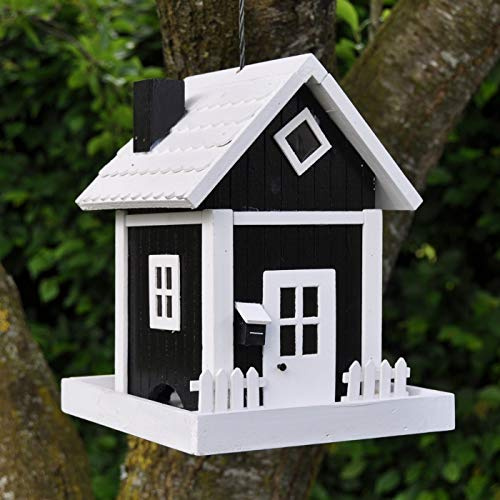 VOSS.garden Dänisches Futterhaus Skagen in Schwarz, zum Aufhängen, Wetterbeständig, Schwedenhaus-Design, Vogelhäuschen Futterstation Vogelhaus Vogelfutterspender