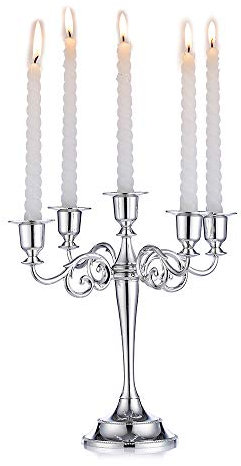 Nuptio Silver Candelabra Candle Holder - Candlestick Holders 5-arm 27cm Tall Candle Stick Stands for Taper Candles for Wedding Birthday Party Centrepieces Dining Table Christmas Decorations