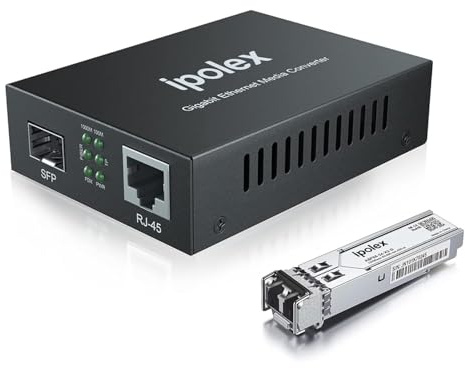 ipolex Gigabit Ethernet Medienkonverter, 1,25G SFP Port Glasfaser Medienkonverter, Multimode LC Medienkonverter mit einem SFP-SX Transceiver Modul (850-nm, 550-m@OM2OM3MMF). 1-Pack.