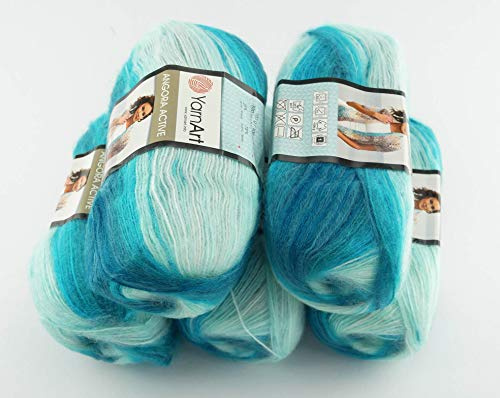 YarnArt Angora Active Batik, 5 gomitoli da 100 g, multicolore con gradiente, 500 g, con 25% mohair, lana turca (845)