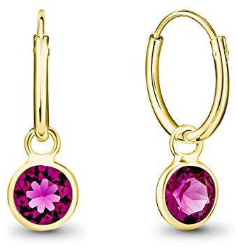 DTPsilver® KLEINE Creolen Ohrringe 925 Sterling Silber Gelb Vergoldet mit Swarovski® Elements Kristall Rund - Mädchen - Dicke 1.2 mm - Durchmesser 12 mm - Viele Farben erhältlich