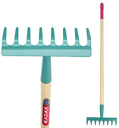 KADAX Rechen, Harke für Damen, Flache Harke mit langem Stiel, Rasenrechen für Garten, Steine, Zweige, Gartenwerkzeug, Gartenharke, Gartengerät, Heurechen, mit Harter Kopf (8 Zinken)