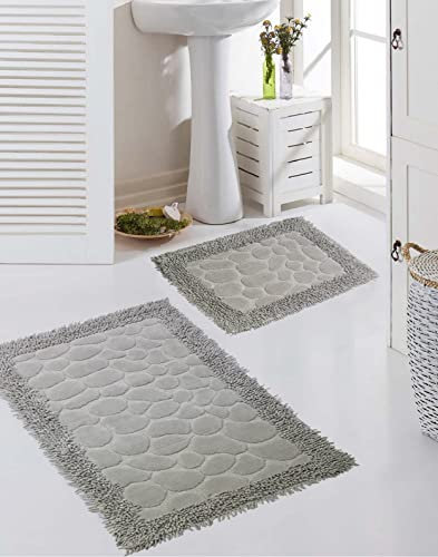 Set di Tappeti da Bagno 2 Pezzi - Lavabili - Pietre in Sabbia