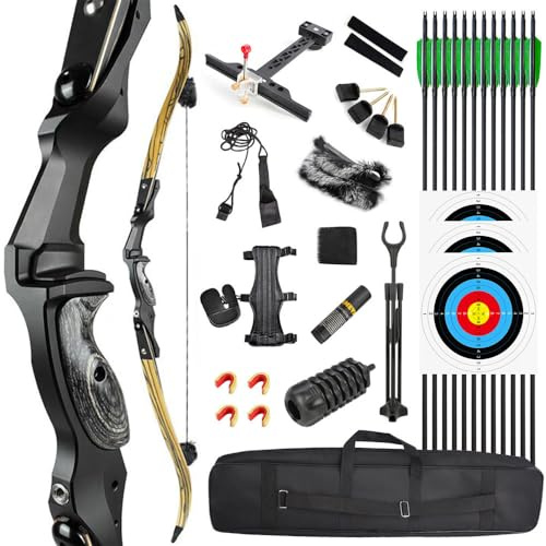 SHARROW 60 Zoll Bogenschießen Takedown Recurve Bogen ILF Wurfarme und Bogen Riser Amerikanischer Jagdbogen Erwachsene Sportbogen 30-60lbs für Outdoor-Jagd Schießen (60lbs, Typ 2:Holzmaserung)
