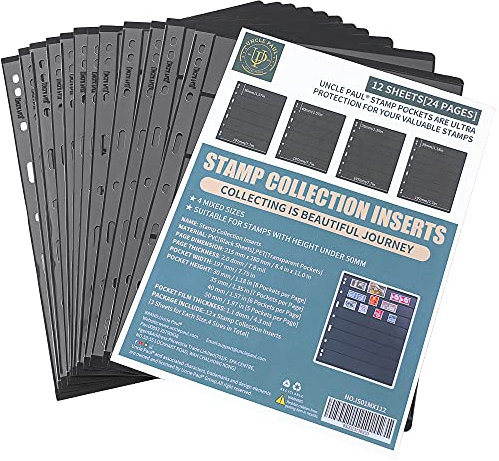Briefmarkenhüllen – 12 Blätter/24 Seiten Sammel-Einlagen, doppelseitig mit 5/6/7/8 Reihen für Briefmarkensammlungsordner IS01MX112