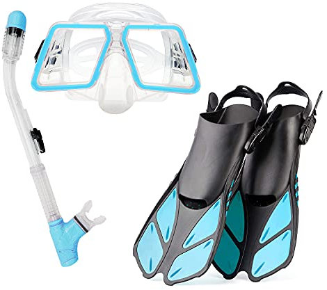 HGYJ Schnorchelpakete für Erwachsene, zusammenklappbarer vollständig trockener Schnorchel mit großer Verdrängung + HD-Silikon-Tauchmaske + verstellbaren Flossen，Tauchen Schwimmen,Green,ML/XL