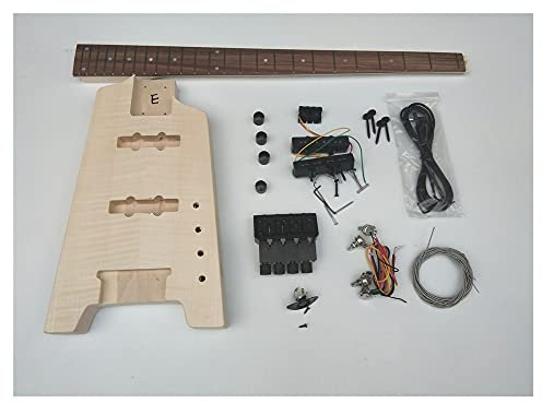 Gitarrenbausatz Halbfertige Kopflose Elektrische Bassgitarre, Mahagoni-Körper Mit Aller Hardware Keine Farbe Unfertiger DIY Gitarrenkörper