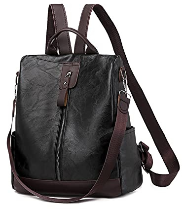 PORRASSO Damen Rucksack Anti Diebstahl Schultertasche mit Kopfhörerloch Frauen Daypack wasserdichte PU Leder Umhängetasche Schule Arbeit Reise Rucksäcke
