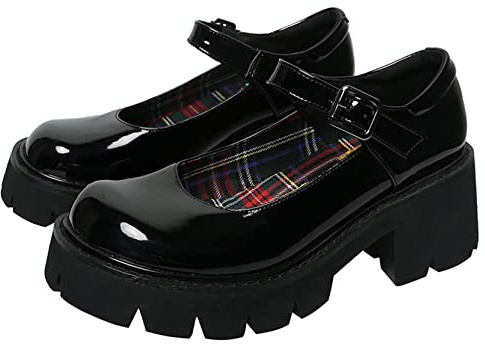 Frauen klobige Plattform Mary Jane Schuhe Retro Schnallenriemen runde Zehen Wohnungen Flacher Mund japanische süße Lolita Prinzessin Schuhe