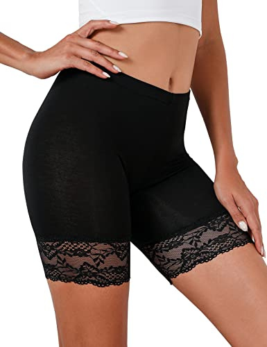 Tuopuda Shorty Cycliste Femme Panty Anti Frottement, Short sous Robe Jupe Caleçons Courts Dentelle Legging Courts Boxer Culottes sous-Vêtement Été Yoga Fitness Jogging Danse Course, Noir, M