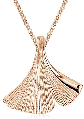 Materia Ginkgo Blatt Anhänger Rosegold - 925 Sterling Silber Damen Schmuck vergoldet KA-12-R_K53-50cm