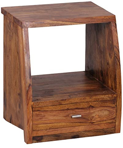 möbelando Nachttisch Mumbai Massiv-Holz Sheesham Nacht-Kommode 53 cm 1 Schublade Ablage Nachtschrank Landhaus-Stil Echt-Holz