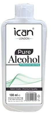 ican 100% Pure Alcohol For Nail Gel Polish Prep & Wipe Residue Cleanser, Disinfectant 100ml