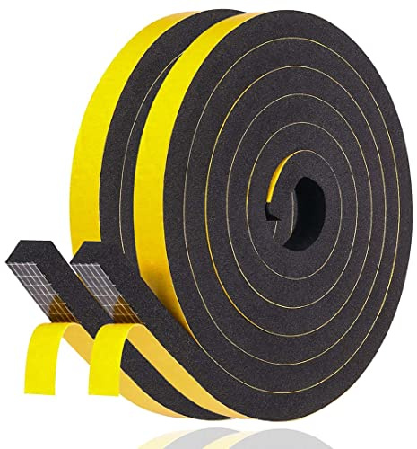 Nastro Autoadesivo in Schiuma, 12mm(Larghezza) x 10mm(Spessore), Guarnizione in Gomma per Porte e Finestre, Anti Freddo, Rumore e Collisione, Lunghezza Totale 4M, Nero