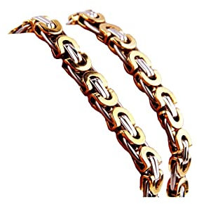 Edelstahl Byzantine Königskette 55 cm, Halskette Herren Silber Gold Edelstahl Ketten Breit 8MM Hip Hop Metallketten Punk