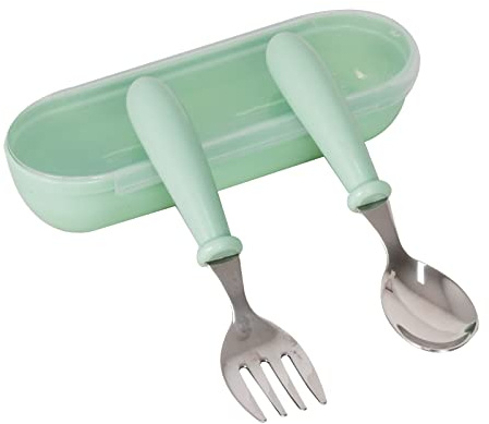 Juego de Cubiertos para Niños, Cubertería Infantil de Acero Inoxidable, Tenedor y Cuchara para Bebés, Utensilios para Niños Pequeños con Caja de Almacenamiento para Uso en Hogar y Escuela (Verde)