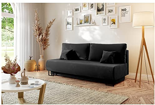 MEBLINI Sofa mit Schlaffunktion - Schlafcouch Ausziehbar - Schlafsofa mit Bettkasten - Sofabett - Couch mit Schlaffunktion - Klappsofa - Ariana - 202x97x94cm - Schwarz Samt