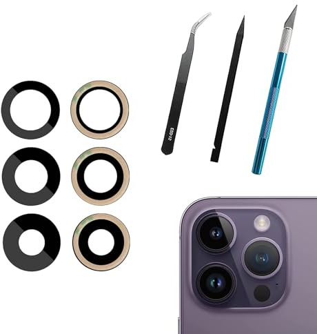 PeiDog Lot de 3 lentilles de Rechange en Verre pour Appareil Photo arrière iPhone 14 Pro pour iPhone 14 Pro Max avec kit d'outils de réparation de Rechange