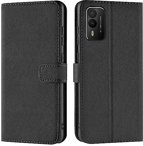 Verco Handyhülle für Nokia XR21 Hülle, Bookcase Tasche Flipcover für Nokia XR21 Case [Kartenfächer/Aufstellfunktion], Schwarz