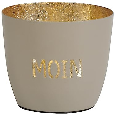 Maritimes Windlicht Baltic – Metall mit Motiv – Moin, Sand, Gold | 10 x 10 x 8,5 cm – für Teelichter & Stumpenkerzen – Haus, Garten, Balkon, Terrasse – Licht- & Schattenspiele – Seaside No.64