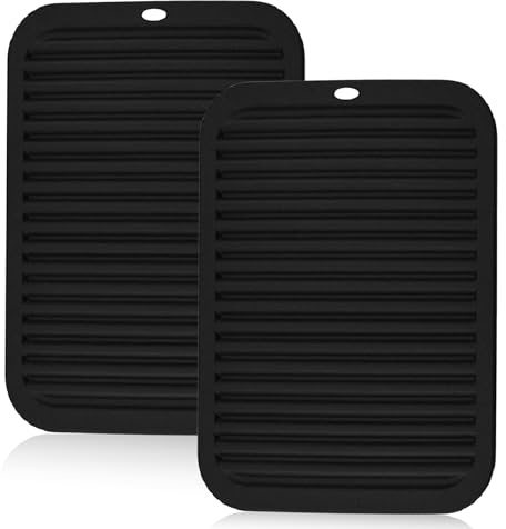 Movstriker 2 Pack Silicone Trivets for Kitchen Worktops, Multipurpose Trivets for Hot Pans Silicone Heat Resistant Mat Kitchen Worktop Protector for Hot Dishes Pots No Slip(Black, 30x23cm)