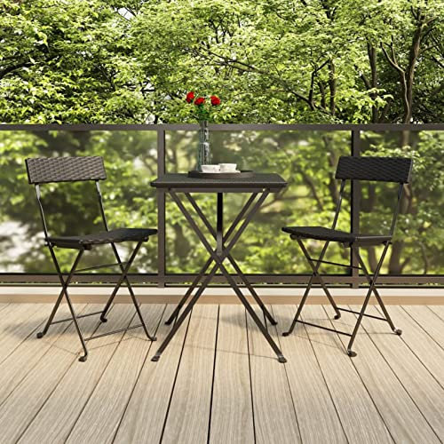 Homgoday Klappbare Bistrostühle Schwarz 2er Set - Poly Rattan & Stahl, 40x45x79 cm, für Garten und Terrasse Model319986
