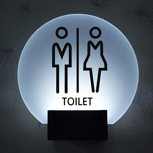 OUSIKA Insegna for bagno a LED, insegna for bagno luminosa rotonda da 8 pollici for montaggio a parete, segnaletica for toilette for uomini e donne for ufficio, lavoro o casa, porta o parete Lavanderi