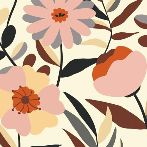 VOLEAAR Grand papier peint floral à décoller et à coller - Papier peint moderne en vinyle amovible pour chambre d'enfant - Revêtement d'étagère, comptoir, armoire, murs beige coloré - 44,5 cm x 300 cm